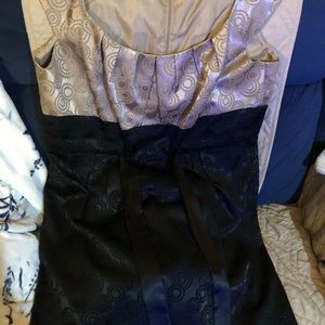 Colorblock jacquard satin sleeveless dress with satin bow and empire waist